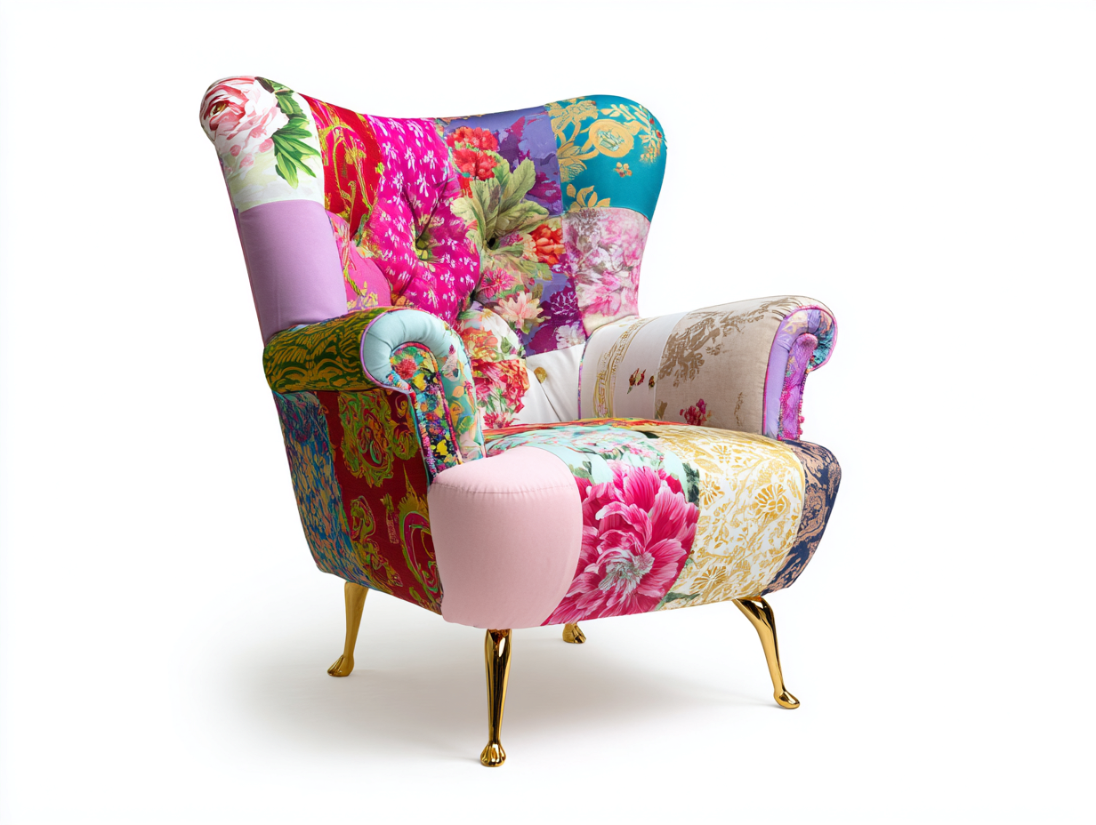 Sillón orejero - Tela-Metal - 90x94x110 cm - Multicolor - estilo ecléctico-Cozygetyard