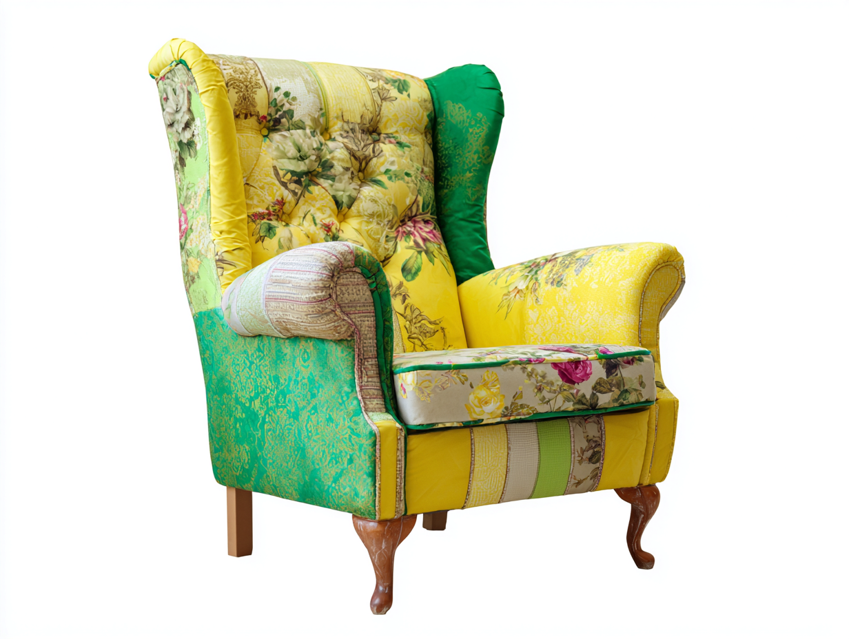 Sillón orejero - Tela-Madera - 91x95x109 cm - Amarillo/Verde/Multicolor - estilo ecléctico-Cozygetyard