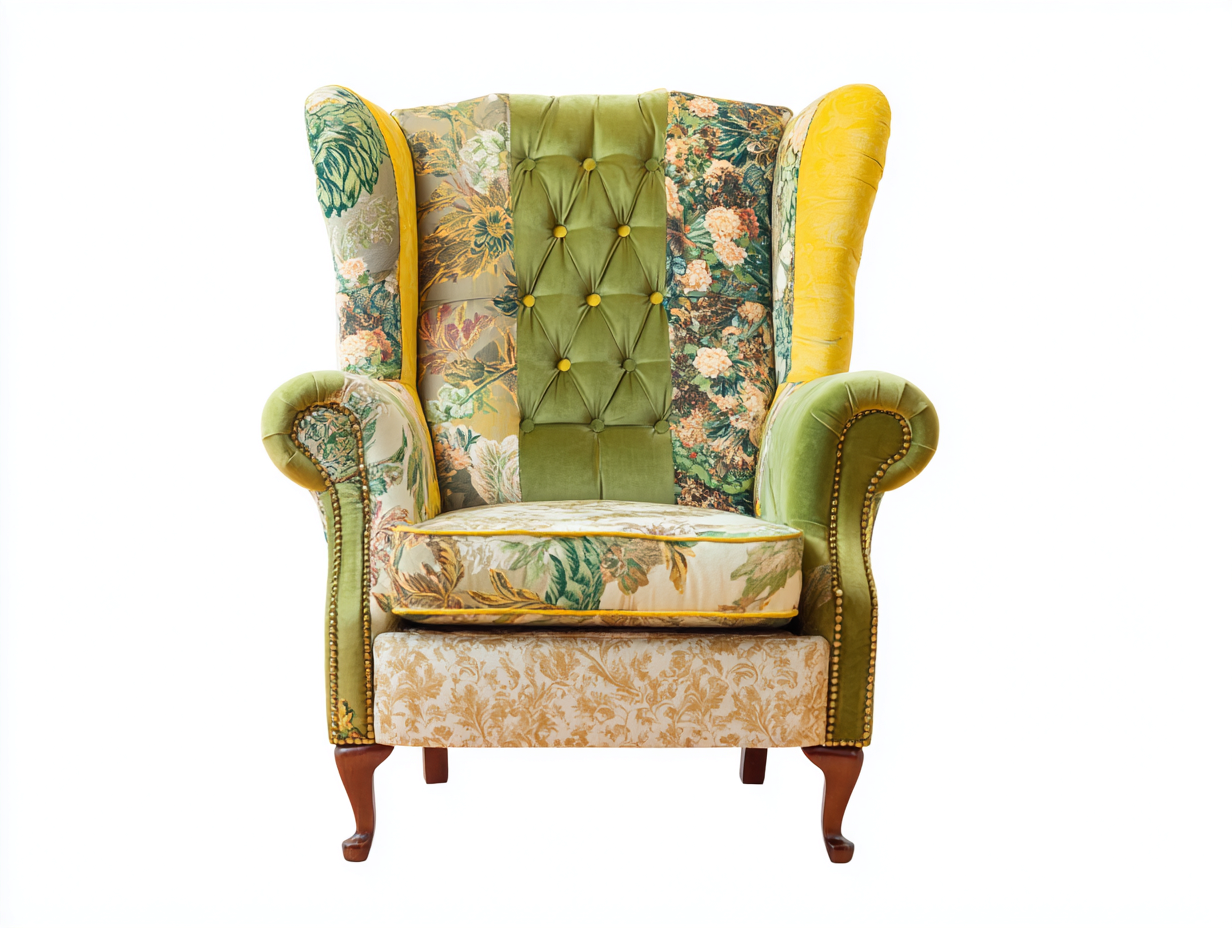 Sillón orejero - Tela-Madera - 94x98x113 cm - Verde/Amarillo/Multicolor - estilo clásico-Cozygetyard