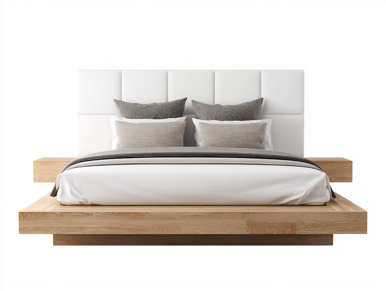 Camas dobles-madera-tapizado-220x184x112 cm-blanco/marrón-estilo moderno-Cozygetyard