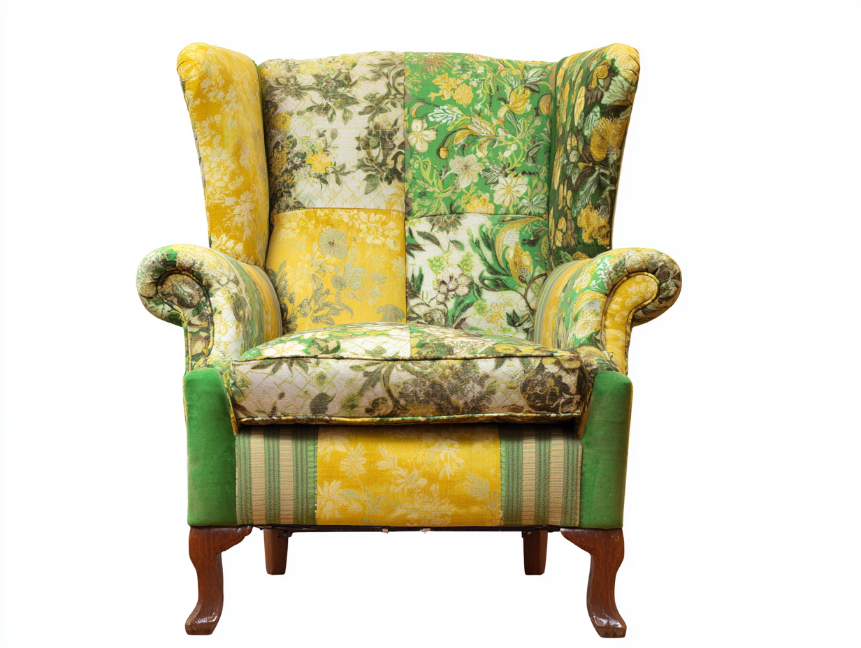 Sillón orejero - Tela-Madera - 93x97x111 cm - Amarillo/Verde/Multicolor - estilo clásico-Cozygetyard
