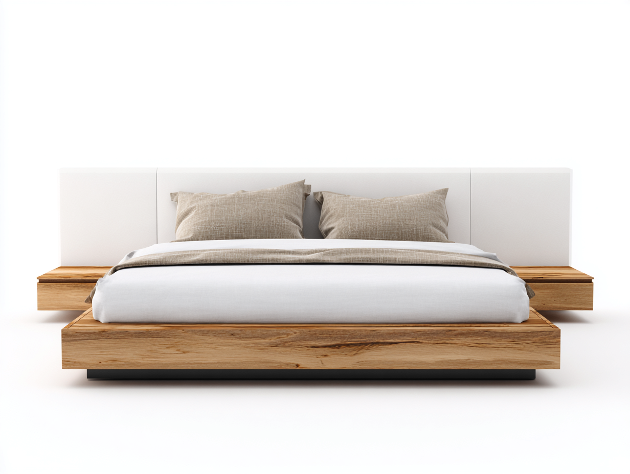 Camas dobles-madera-tapizado-218x182x106 cm-blanco/marrón-estilo contemporáneo-Cozygetyard