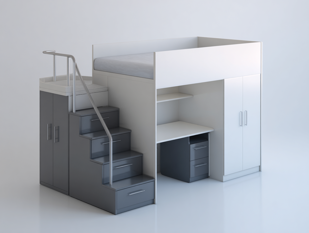 Literas - Madera-Metal - 208x104x176 cm - Blanco/Gris - Estilo moderno-Cozygetyard