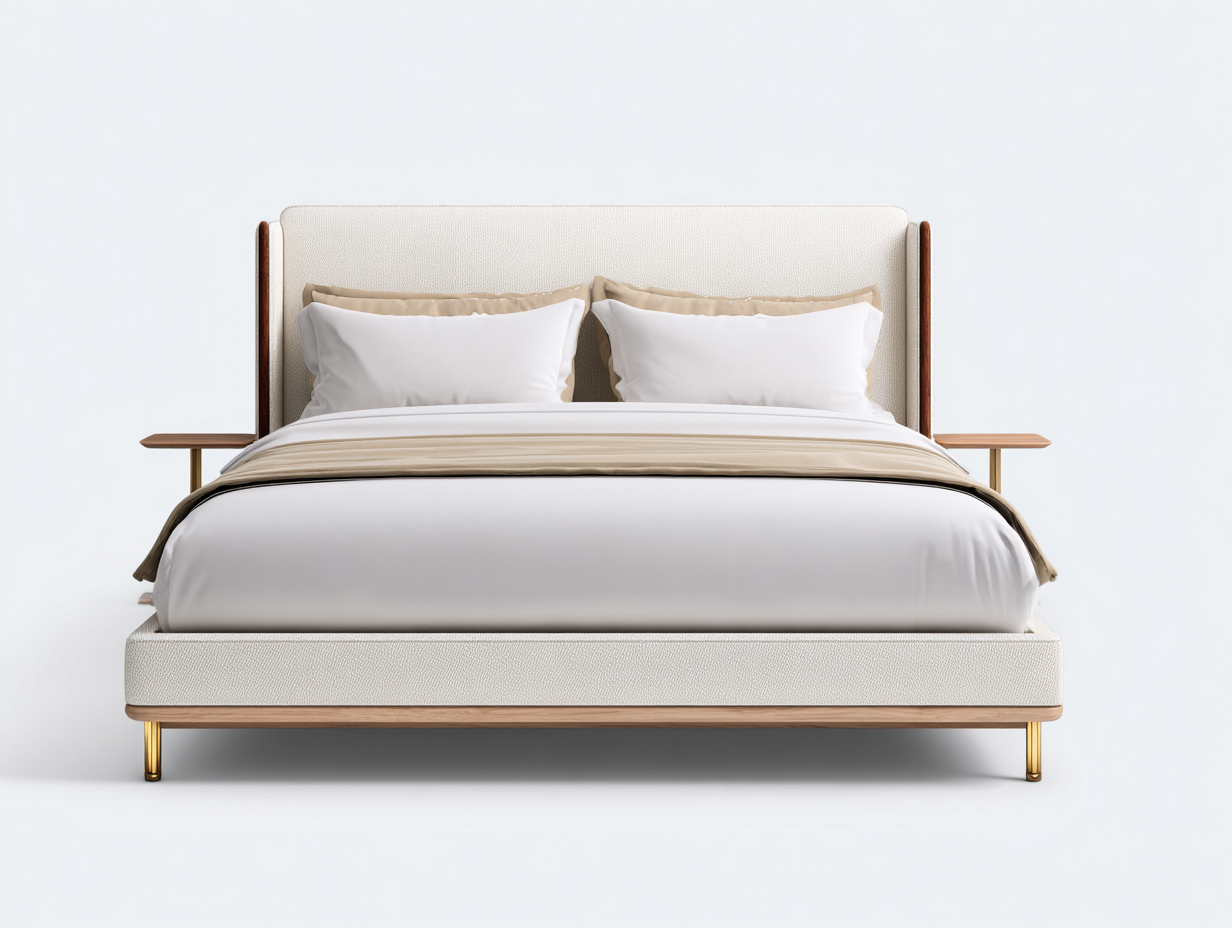 Camas dobles-madera-tapizado-214x176x118 cm-beige/marrón-estilo moderno-Cozygetyard