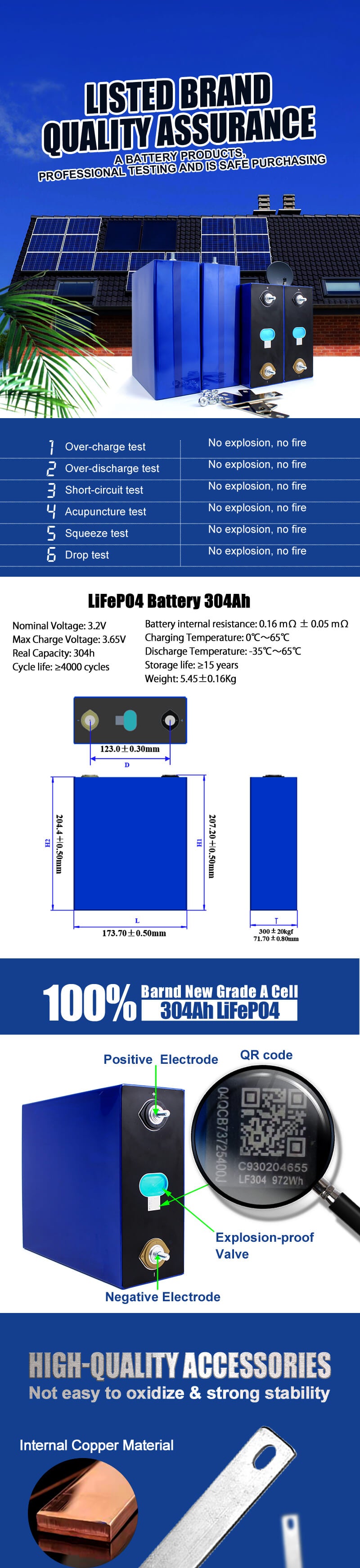 EVE 304Ah lifepo4 battery cells with Laser-Welded M6 Stud Terminals