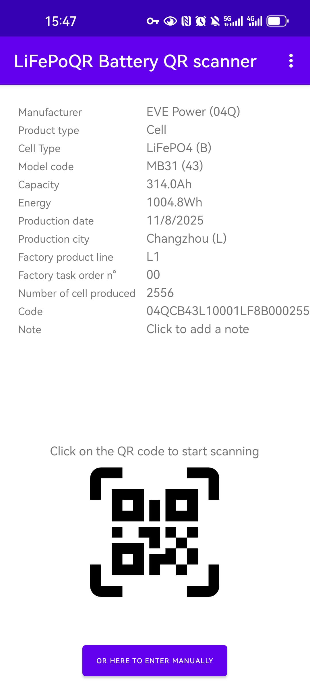 EVE MB31 314Ah lifepo4 battery QR code real query information