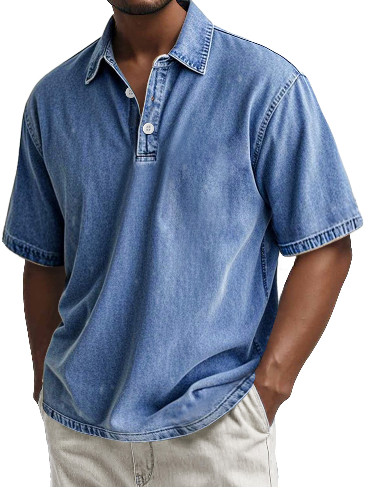 Herren Retro Baumwolle gewaschen lässig Revers Kurzarm POLO Hemd