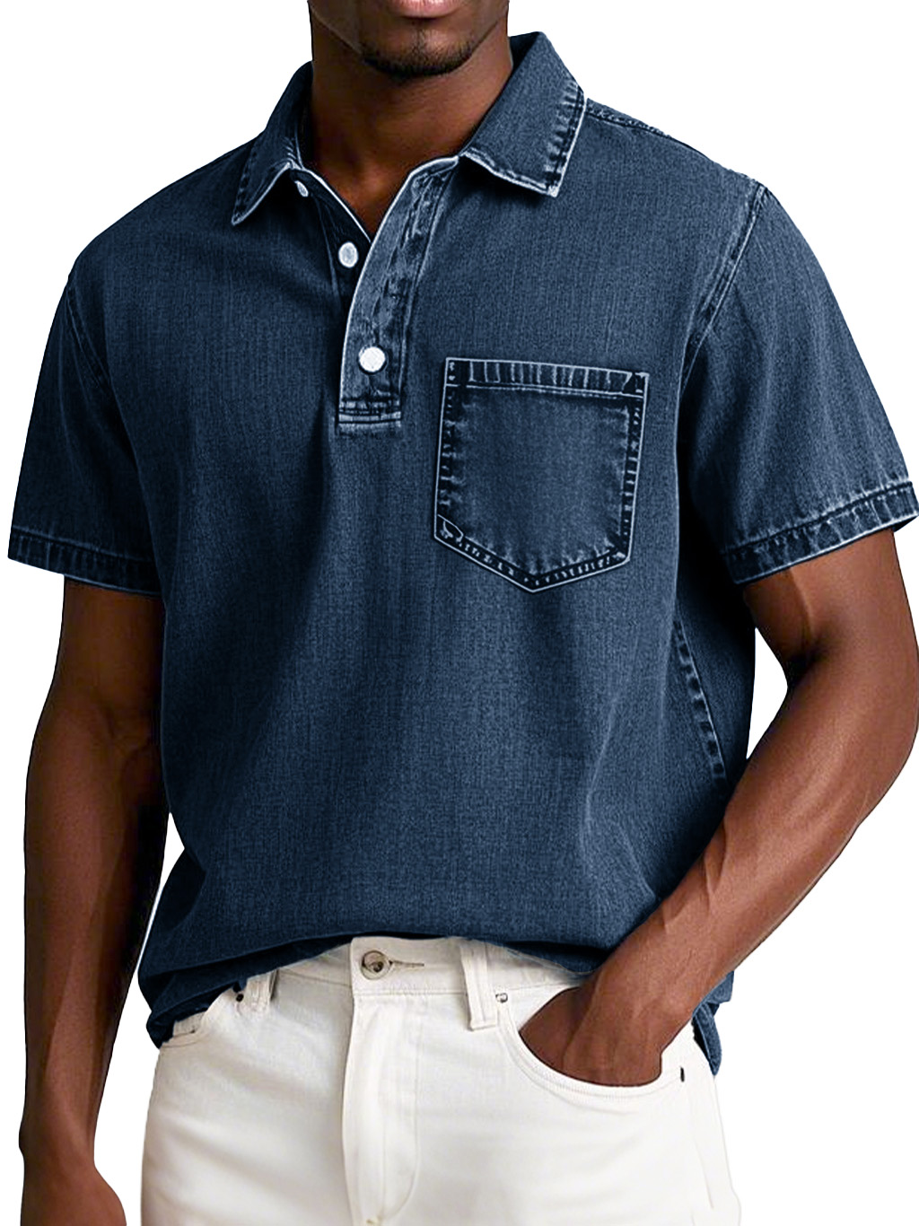 Herrenmode Retro Verwaschen Kurzarm Revers Polohemd