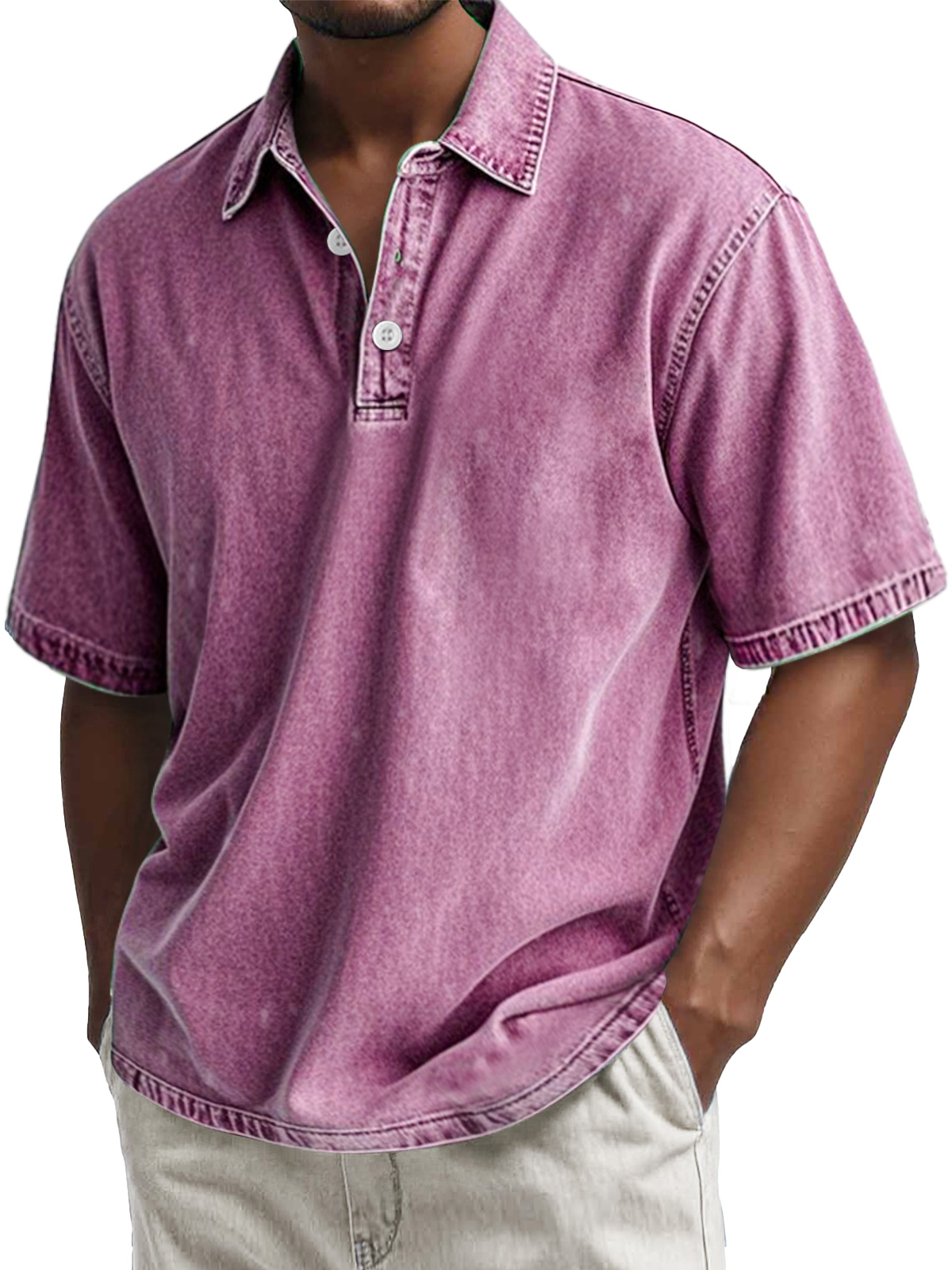 Herren Retro Baumwolle gewaschen lässig Revers Kurzarm POLO Hemd
