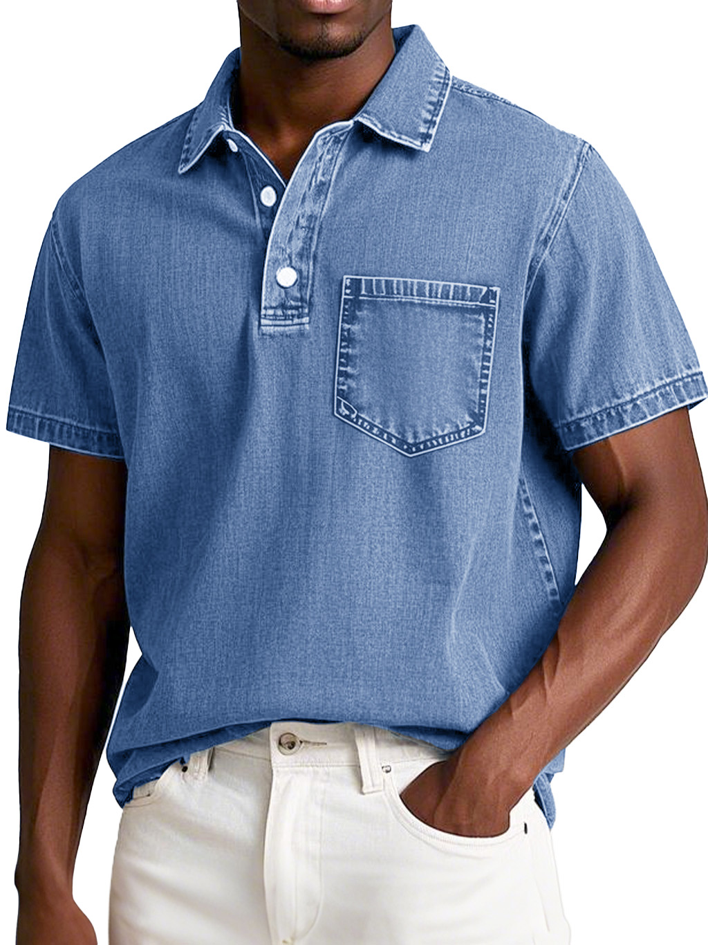 Herrenmode Retro Verwaschen Kurzarm Revers Polohemd