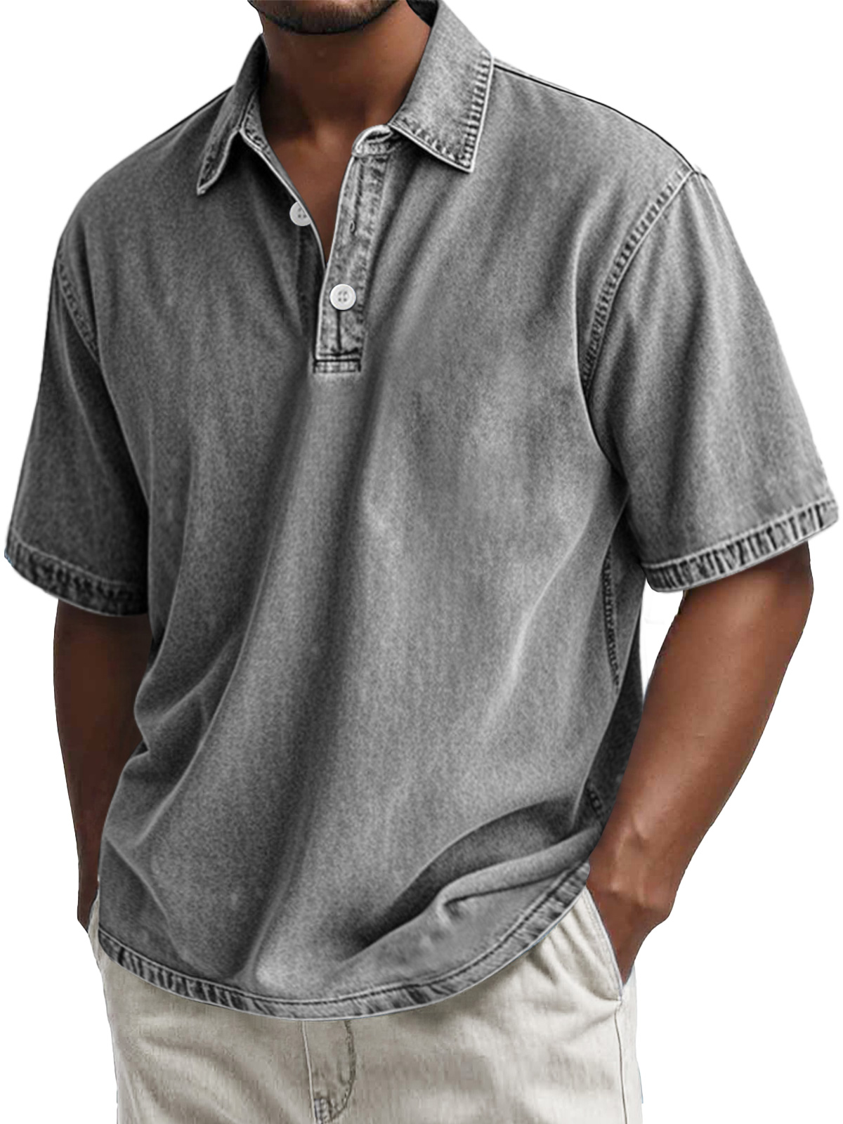 Herren Retro Baumwolle gewaschen lässig Revers Kurzarm POLO Hemd