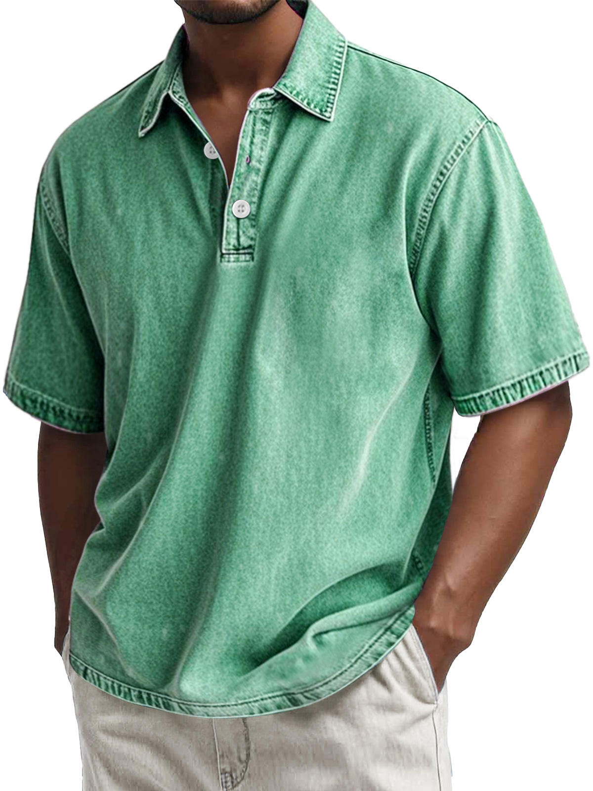 Herren Retro Baumwolle gewaschen lässig Revers Kurzarm POLO Hemd