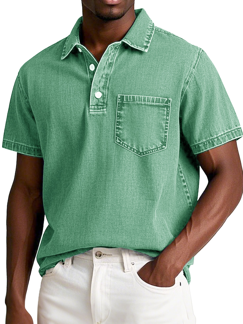 Herrenmode Retro Verwaschen Kurzarm Revers Polohemd