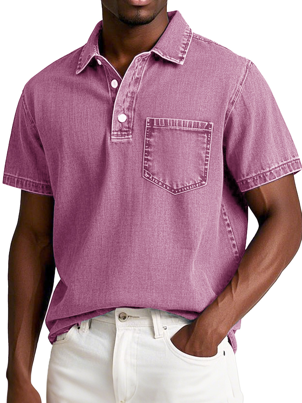 Herrenmode Retro Verwaschen Kurzarm Revers Polohemd