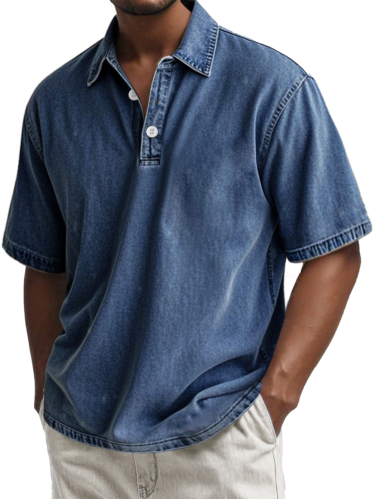Herren Retro Baumwolle gewaschen lässig Revers Kurzarm POLO Hemd