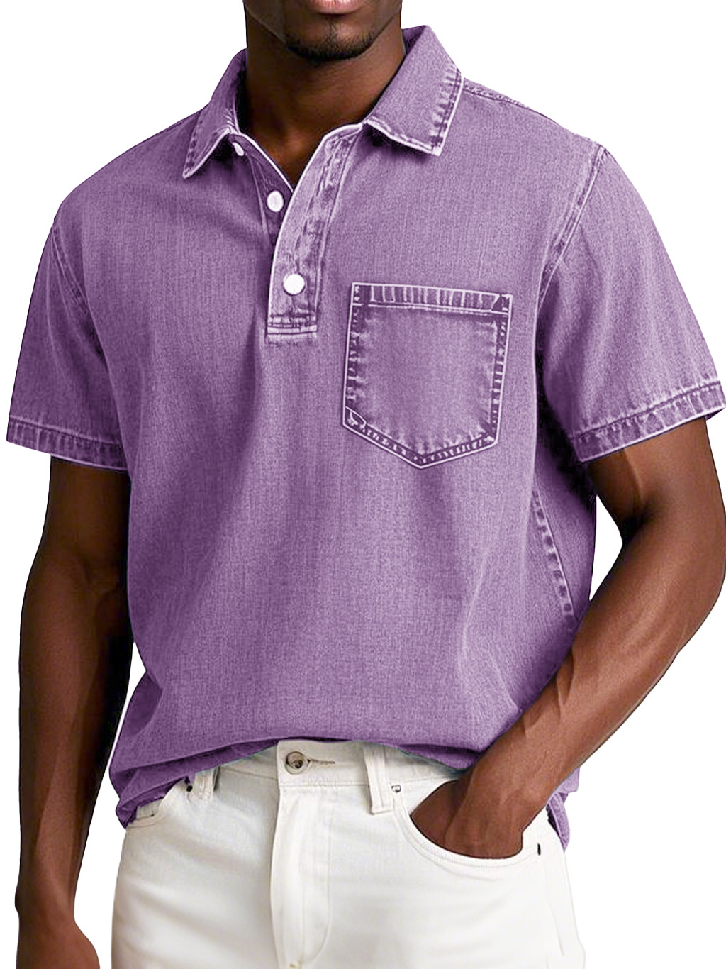 Herrenmode Retro Verwaschen Kurzarm Revers Polohemd
