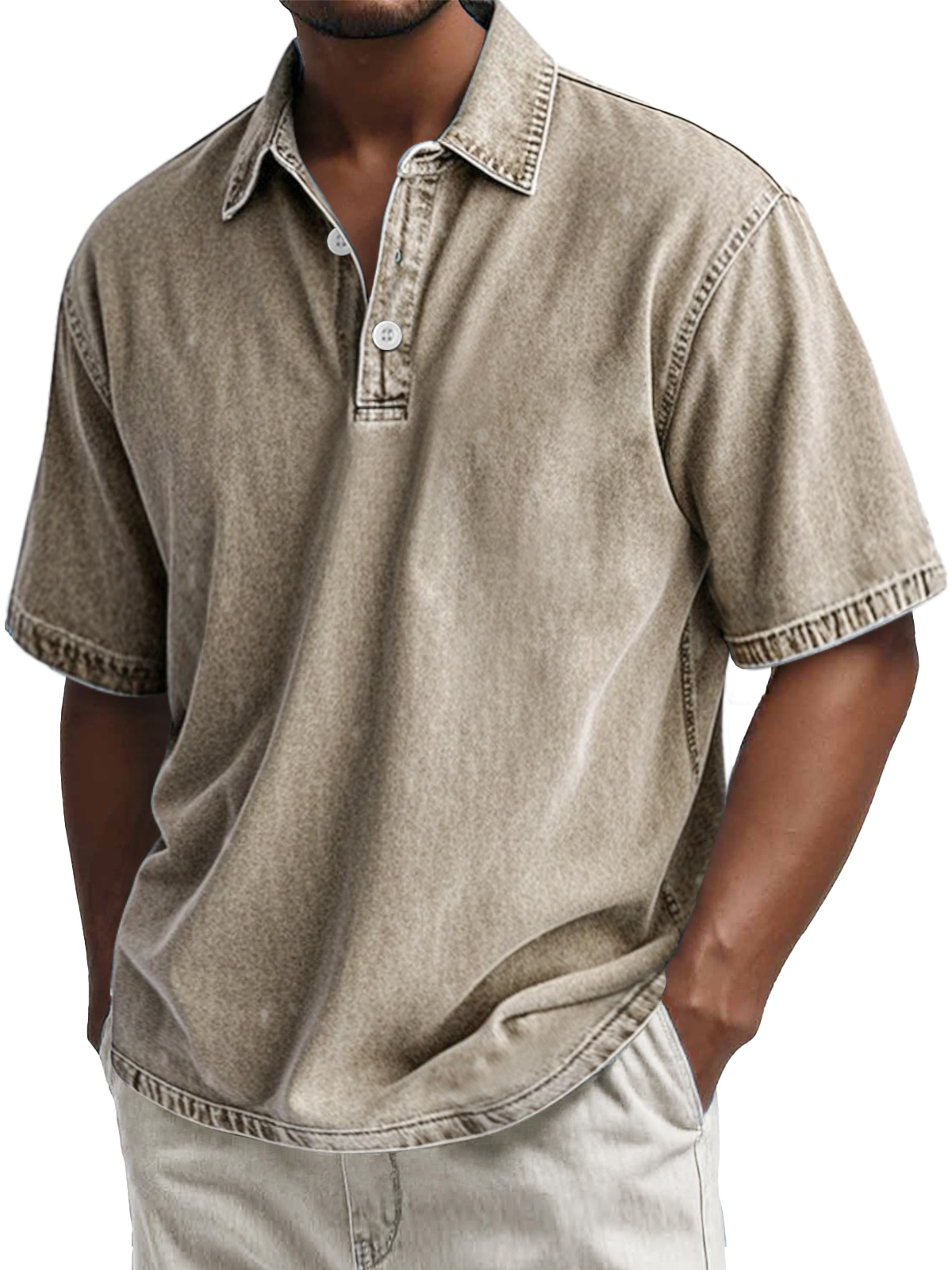 Herren Retro Baumwolle gewaschen lässig Revers Kurzarm POLO Hemd