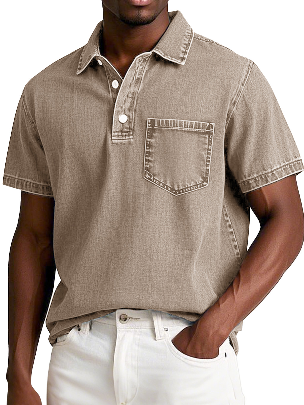 Herrenmode Retro Verwaschen Kurzarm Revers Polohemd