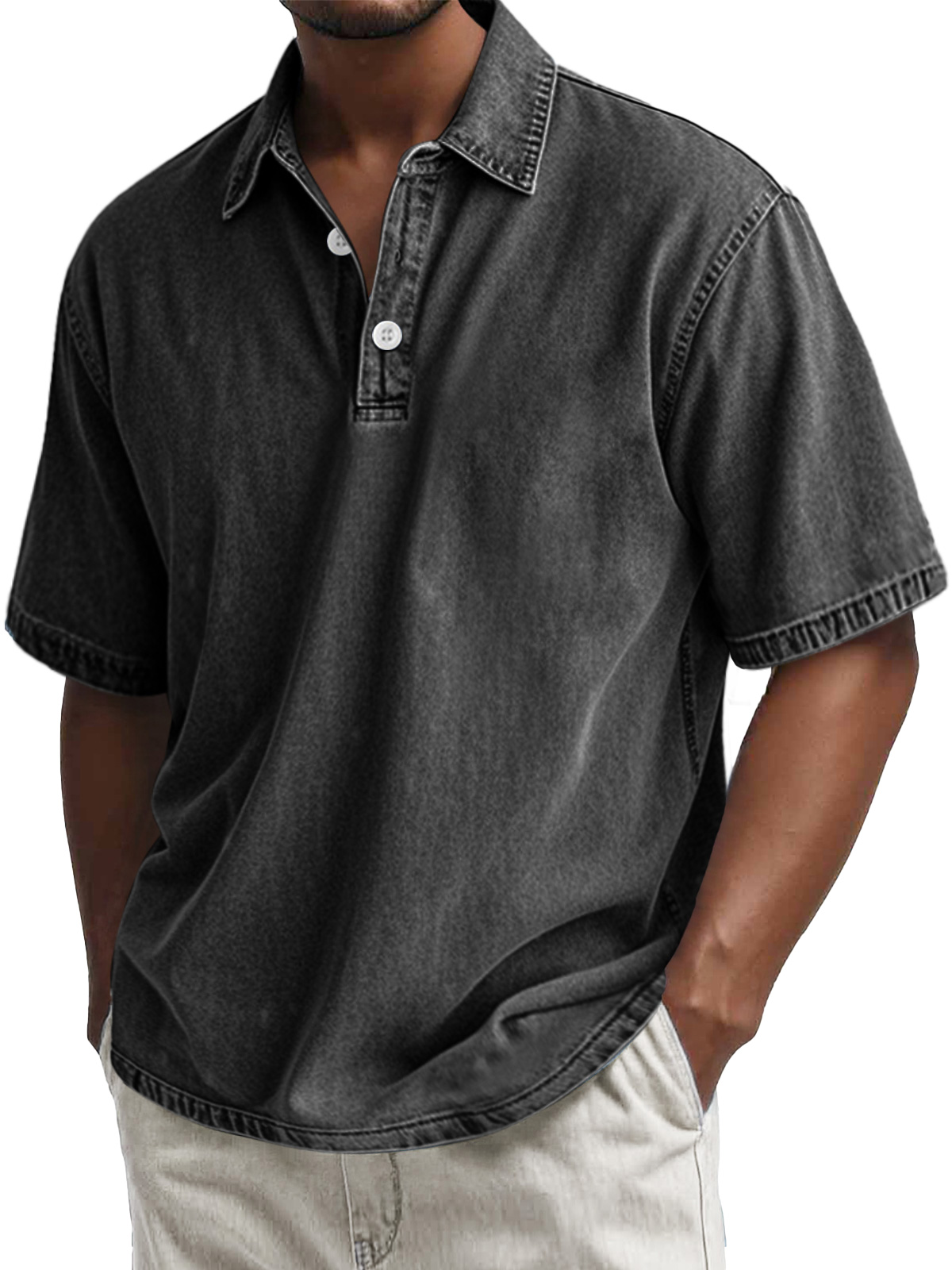 Herren Retro Baumwolle gewaschen lässig Revers Kurzarm POLO Hemd