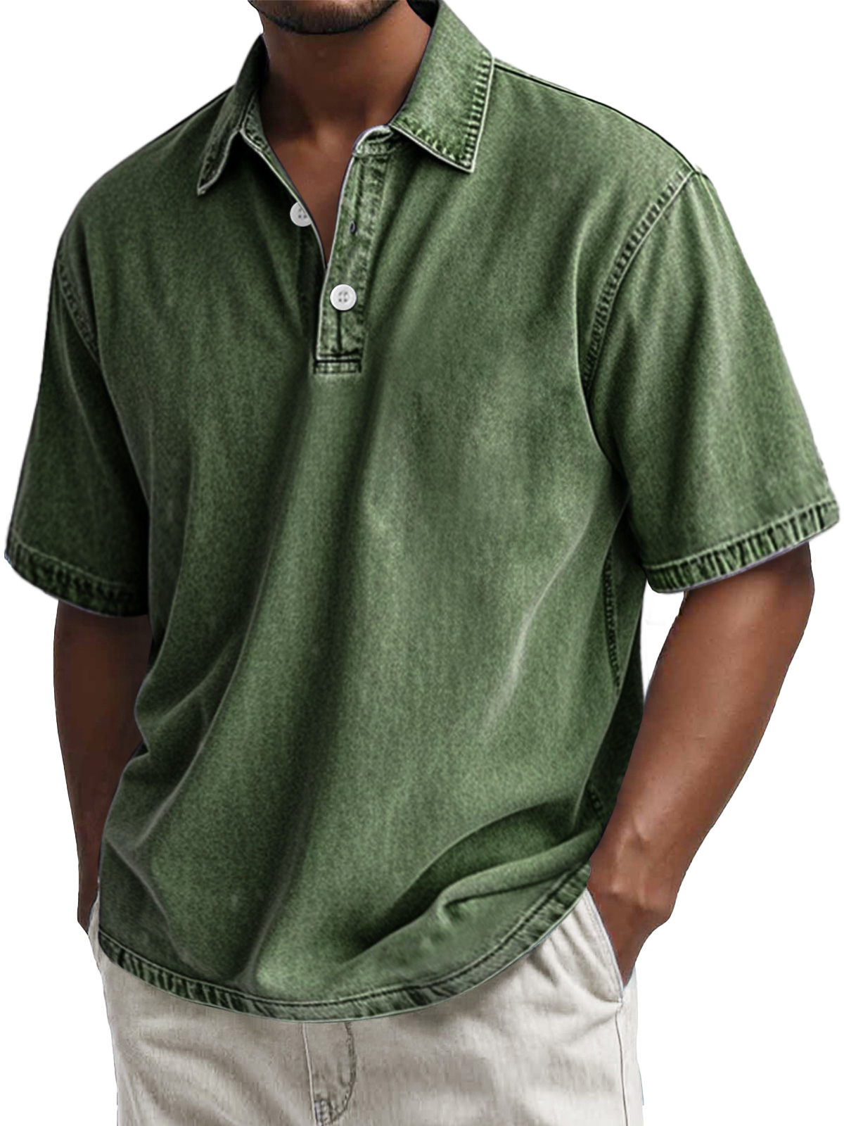 Herren Retro Baumwolle gewaschen lässig Revers Kurzarm POLO Hemd