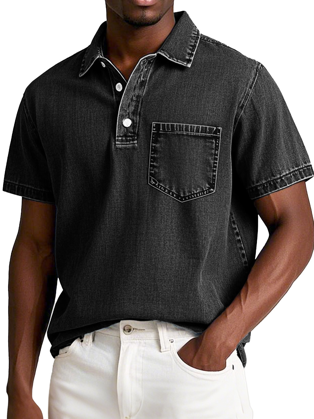 Herrenmode Retro Verwaschen Kurzarm Revers Polohemd