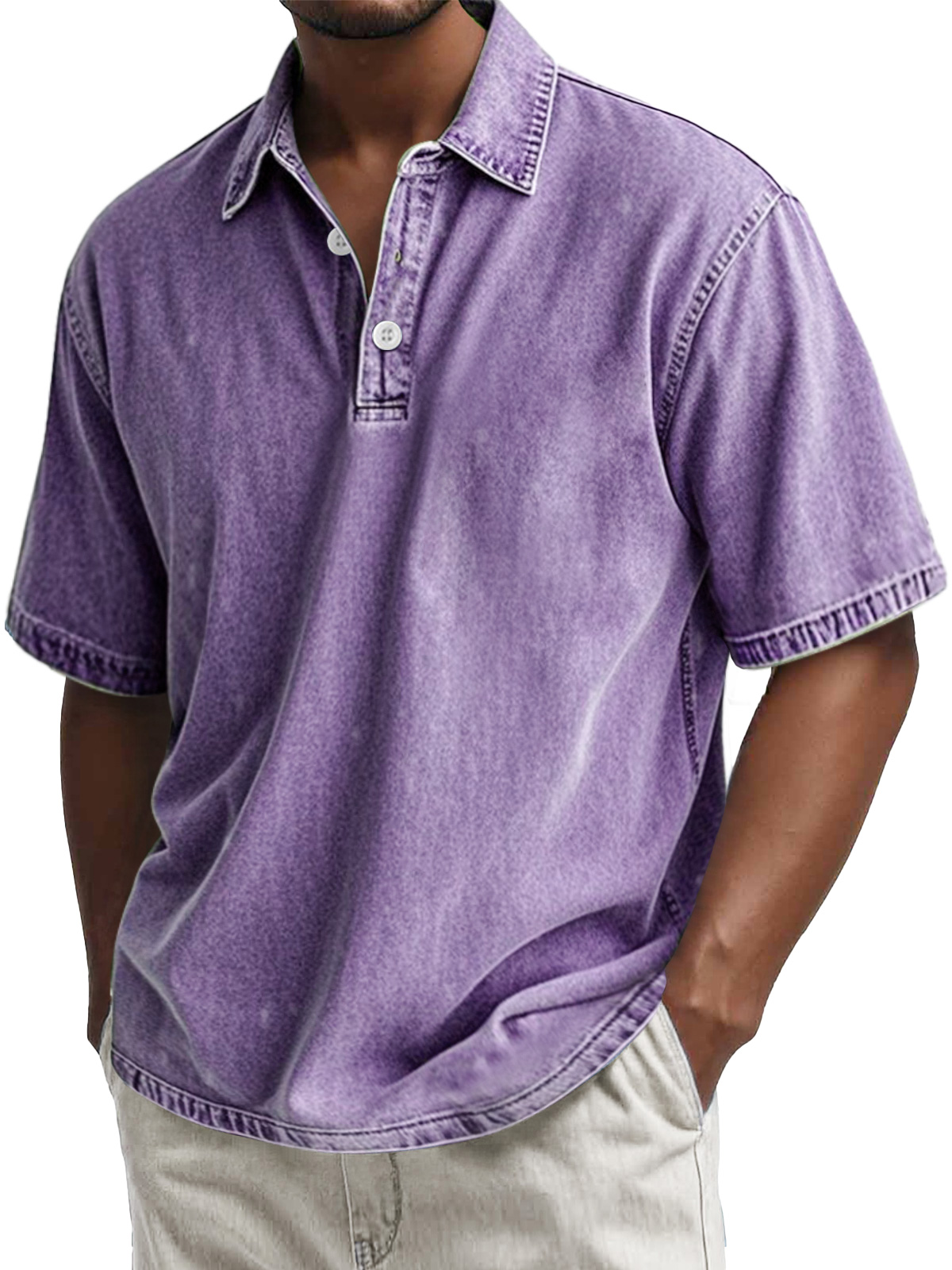 Herren Retro Baumwolle gewaschen lässig Revers Kurzarm POLO Hemd