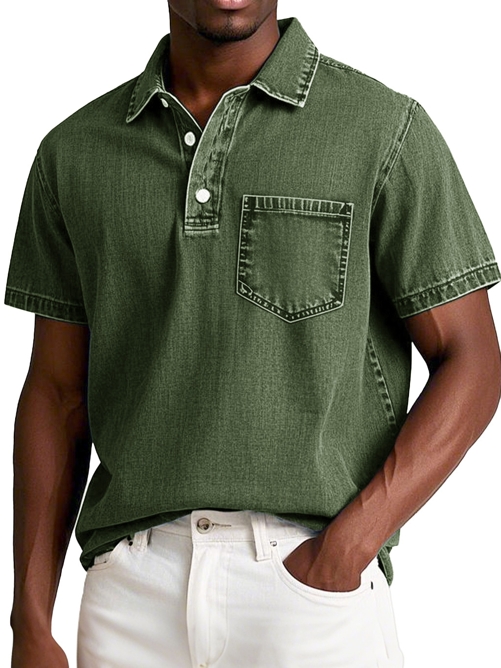 Herrenmode Retro Verwaschen Kurzarm Revers Polohemd