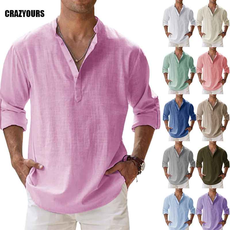 Men's  Summer Cotton Linen Casual Long Sleeve Shirt