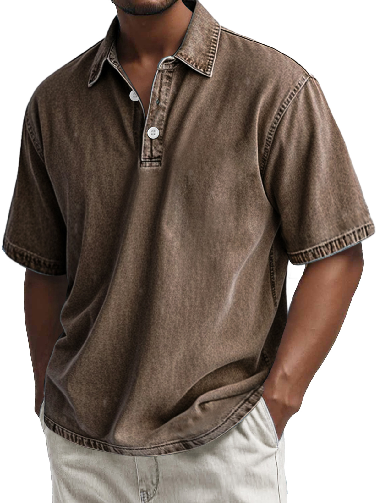 Herren Retro Baumwolle gewaschen lässig Revers Kurzarm POLO Hemd