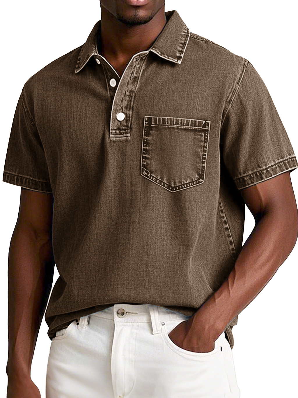 Herrenmode Retro Verwaschen Kurzarm Revers Polohemd