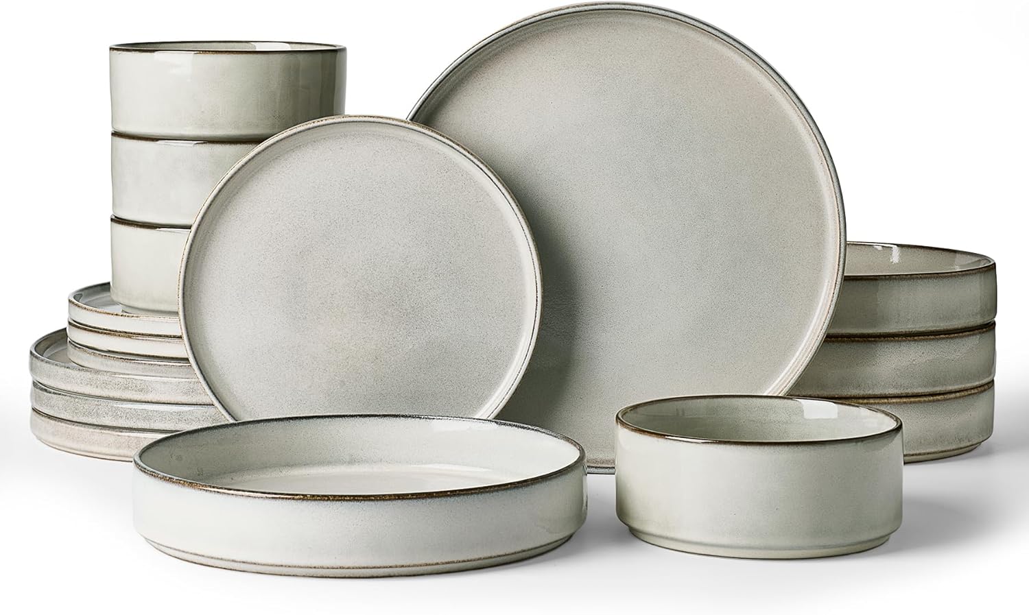 Nebula Plates and Bowls Set, 12 Pieces Dinnerware Sets, Dishes Set for 4, White