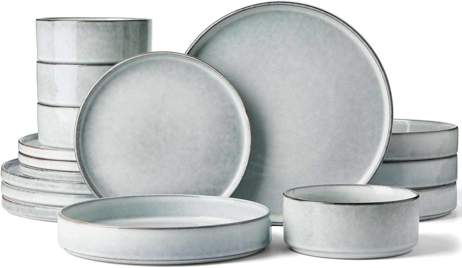 Nebula Plates and Bowls Set, 12 Pieces Dinnerware Sets, Dishes Set for 4, White