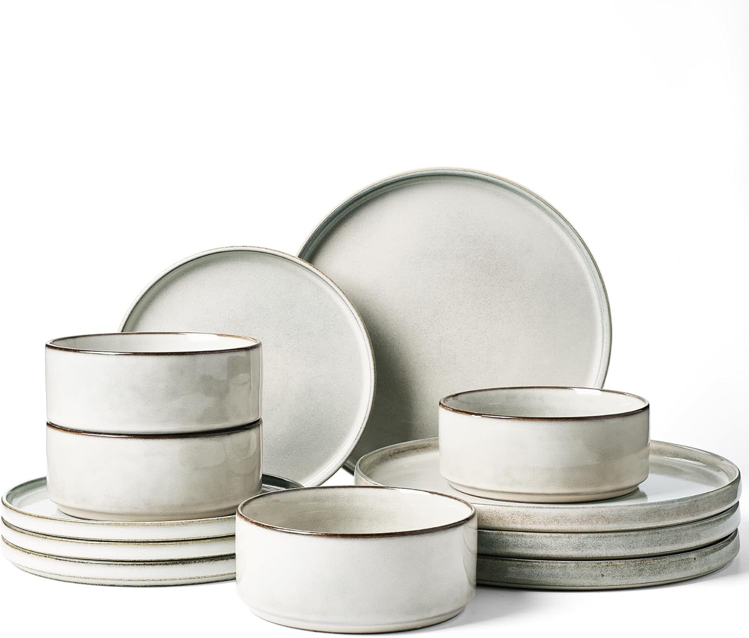 Nebula Plates and Bowls Set, 12 Pieces Dinnerware Sets, Dishes Set for 4, White