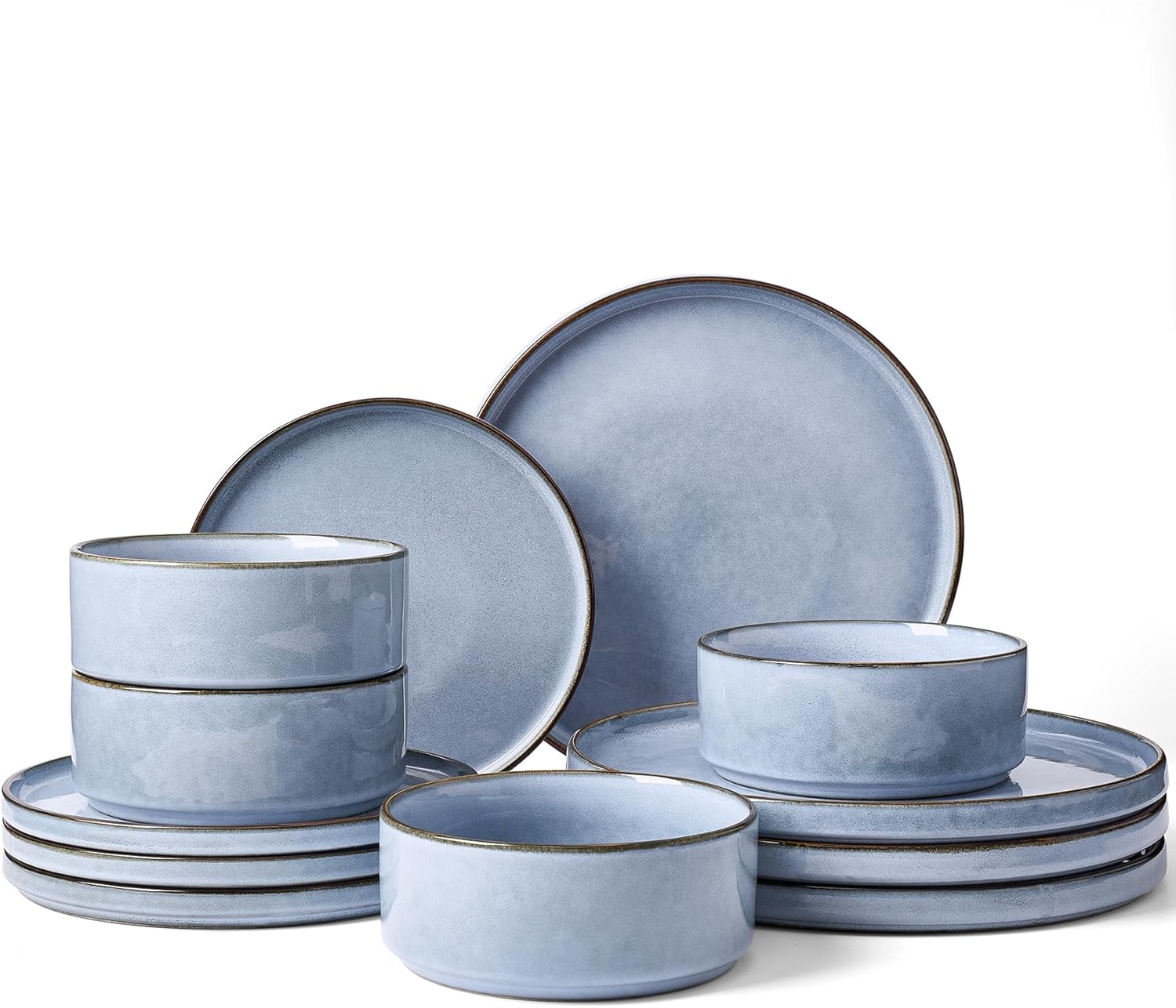 Nebula Plates and Bowls Set, 12 Pieces Dinnerware Sets, Dishes Set for 4, White