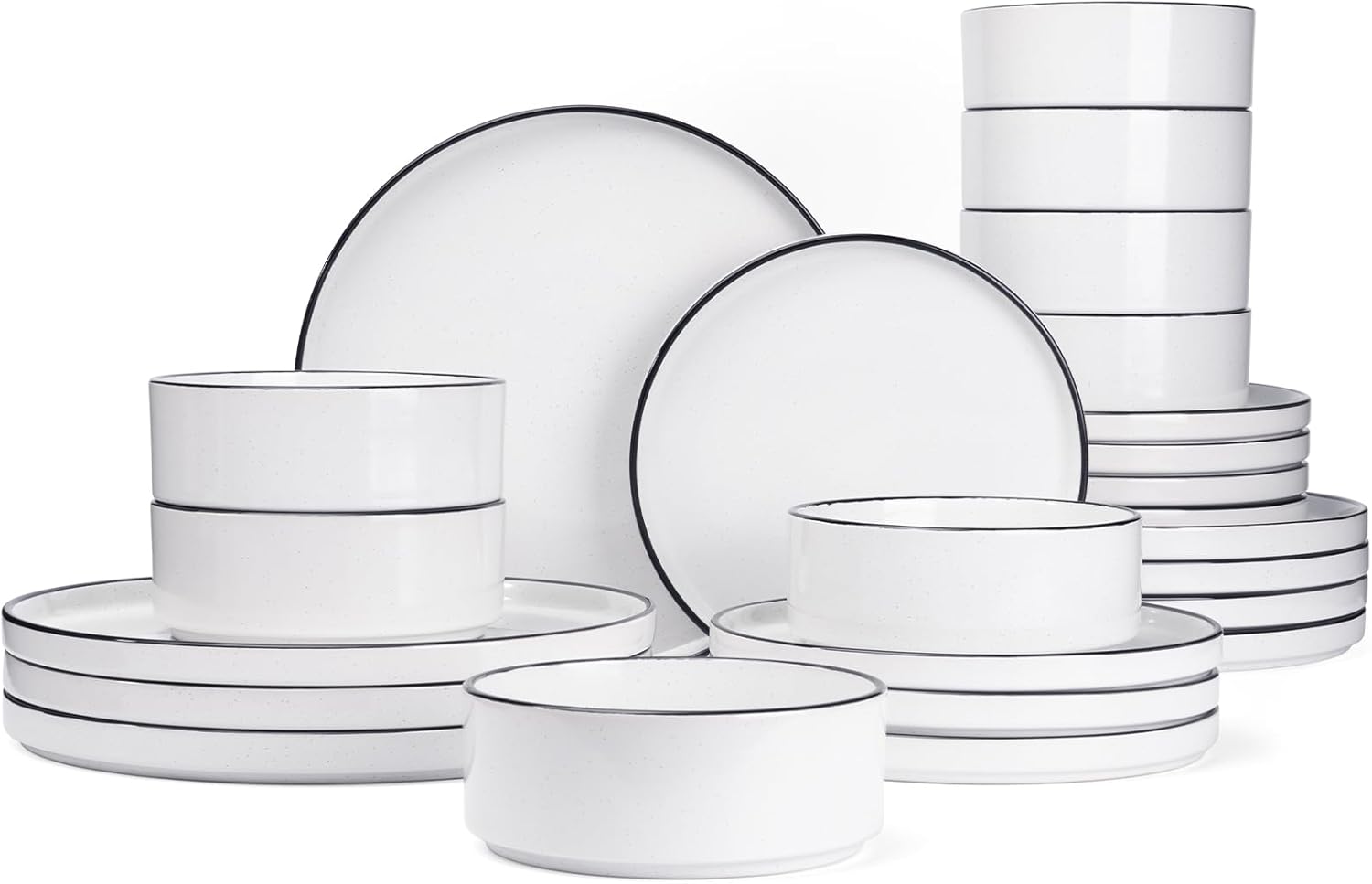 Nebula Plates and Bowls Set, 12 Pieces Dinnerware Sets, Dishes Set for 4, White