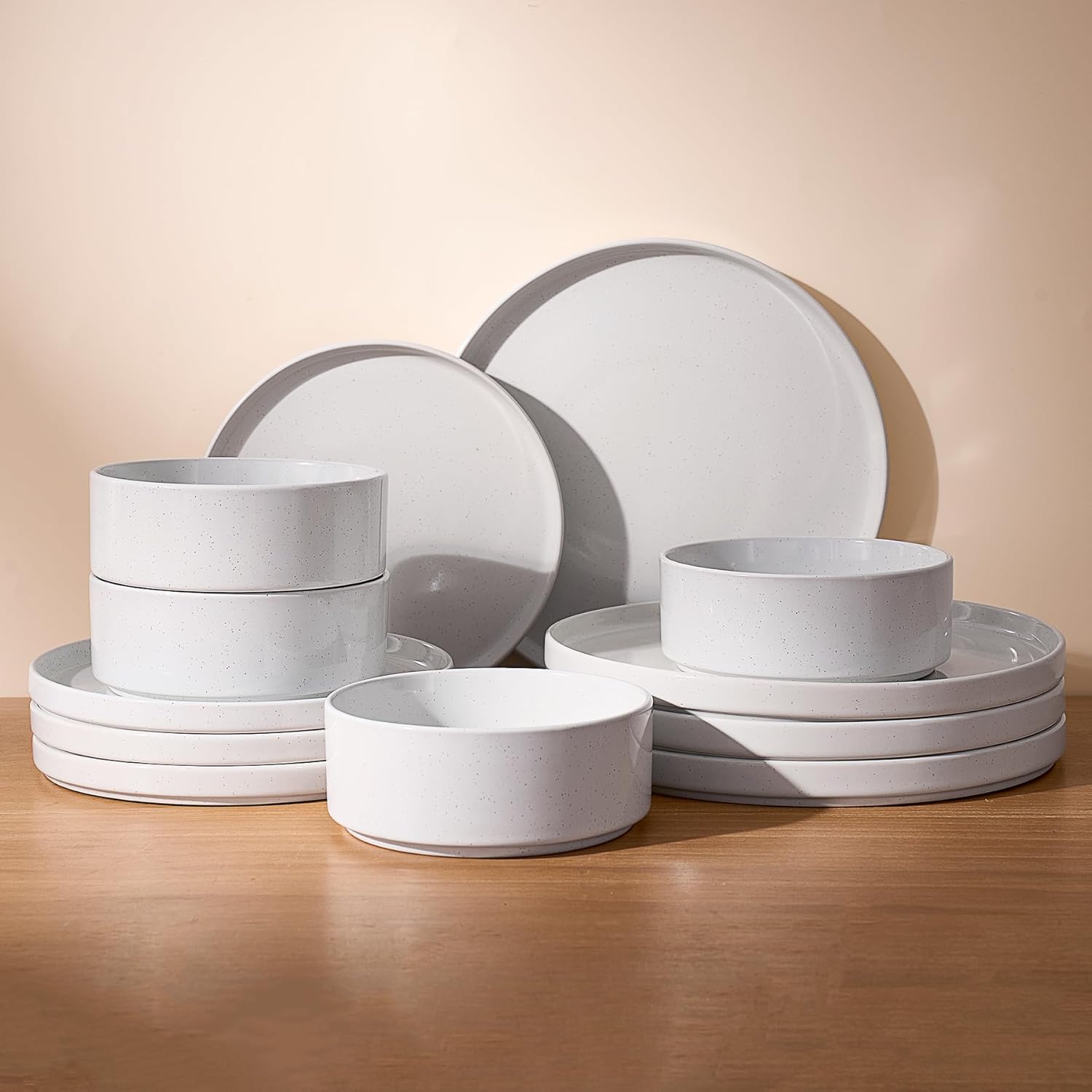 Nebula Plates and Bowls Set, 12 Pieces Dinnerware Sets, Dishes Set for 4, White