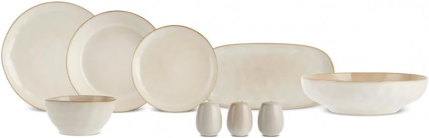 Collection Clay 55-Piece Dinnerware Set for 12 People, Stoneware, Microwave & Dishwasher Safe, White - Stylish and Functional