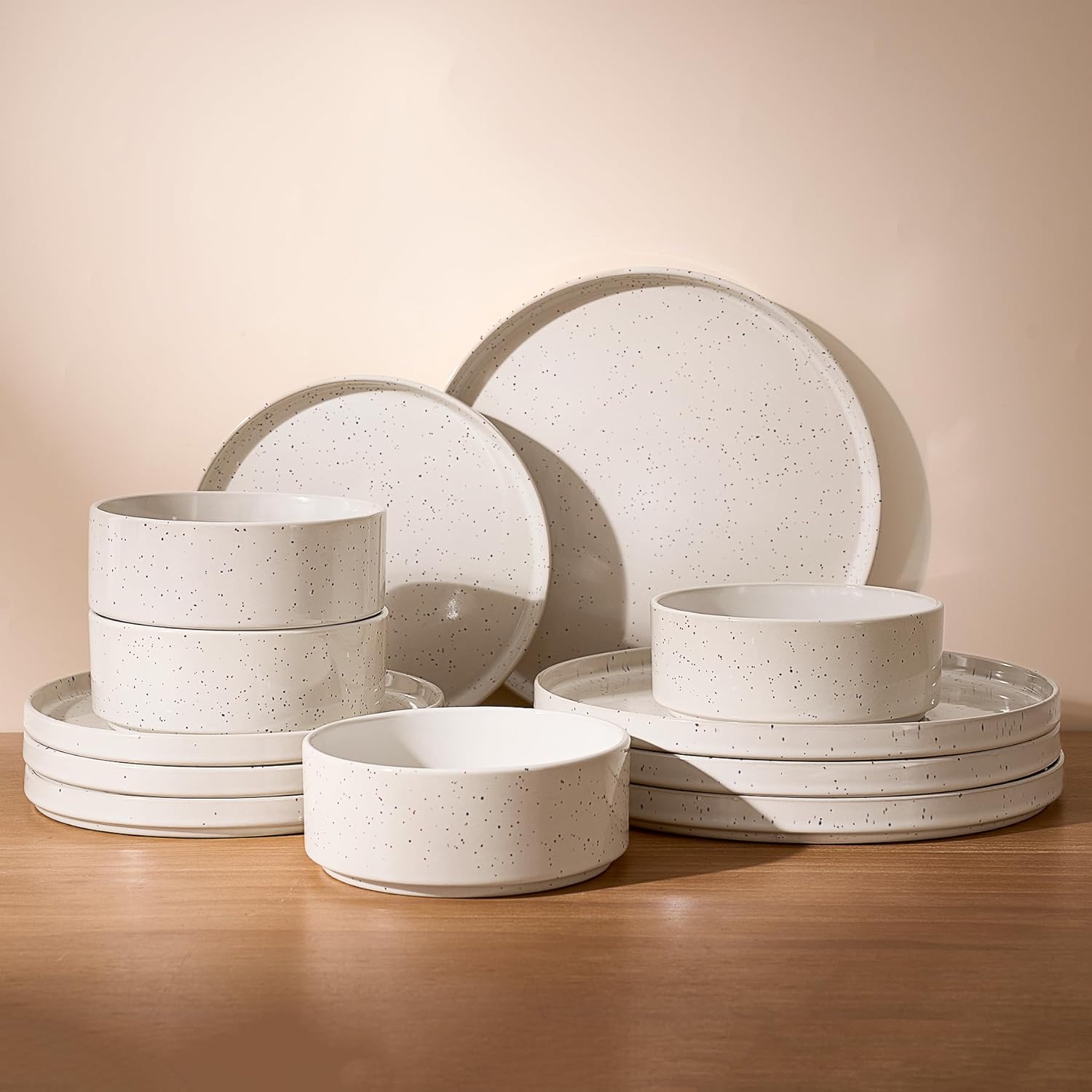 Nebula Plates and Bowls Set, 12 Pieces Dinnerware Sets, Dishes Set for 4, White