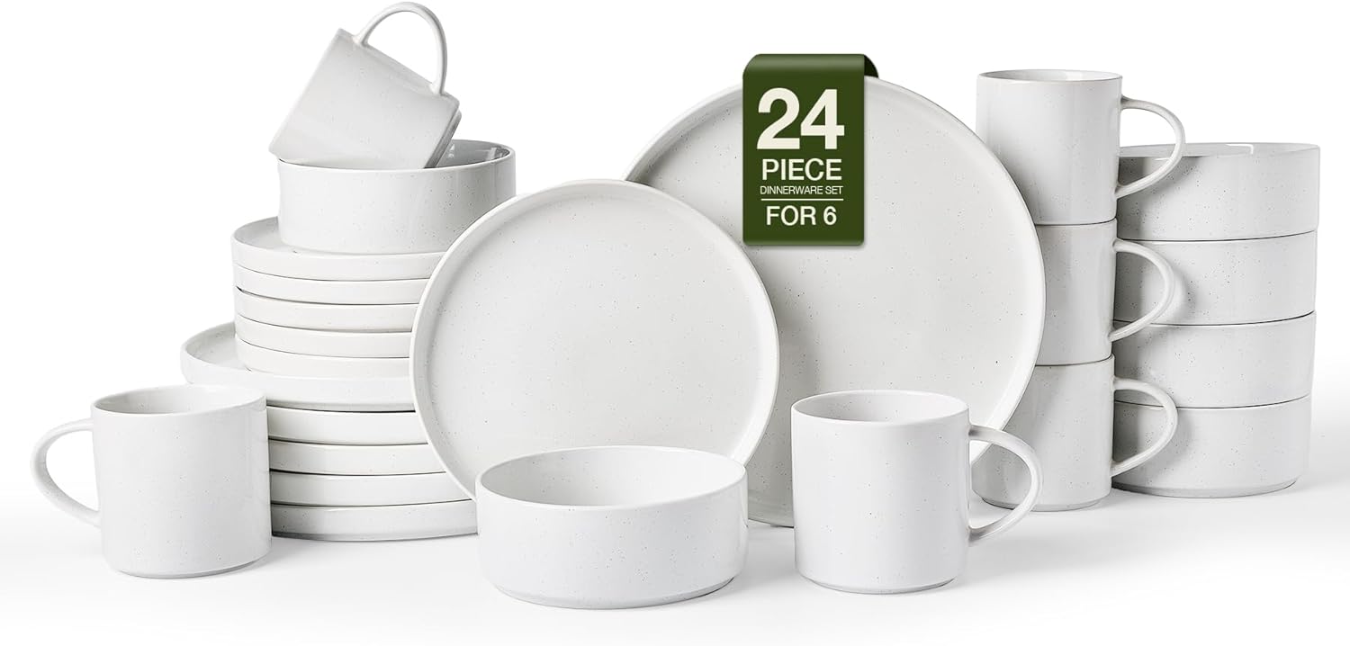 Nebula Plates and Bowls Set, 12 Pieces Dinnerware Sets, Dishes Set for 4, White