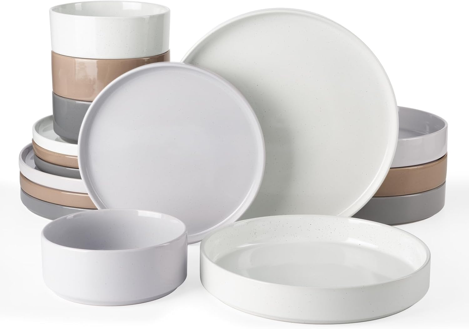 Nebula Plates and Bowls Set, 12 Pieces Dinnerware Sets, Dishes Set for 4, White