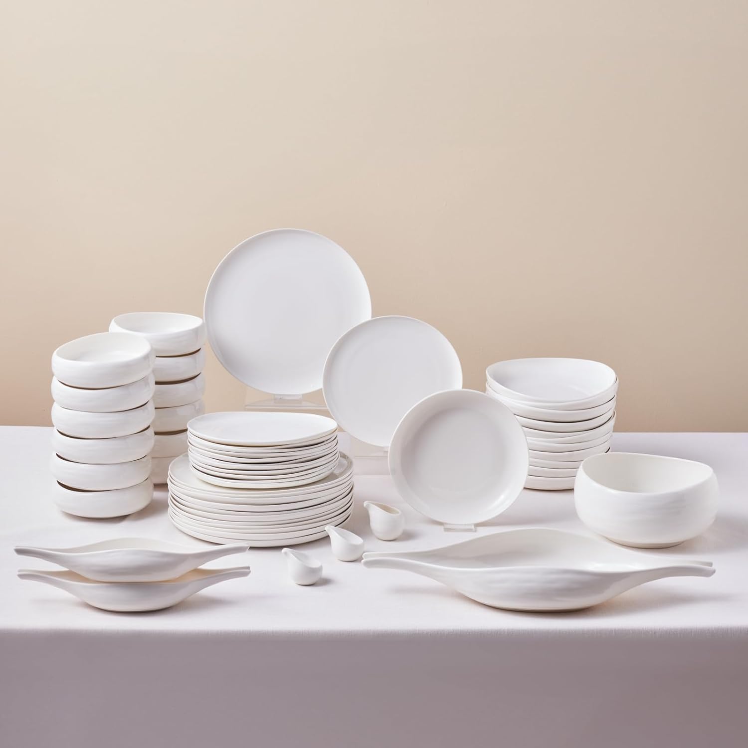 Collection Clay 55-Piece Dinnerware Set for 12 People, Stoneware, Microwave & Dishwasher Safe, White - Stylish and Functional