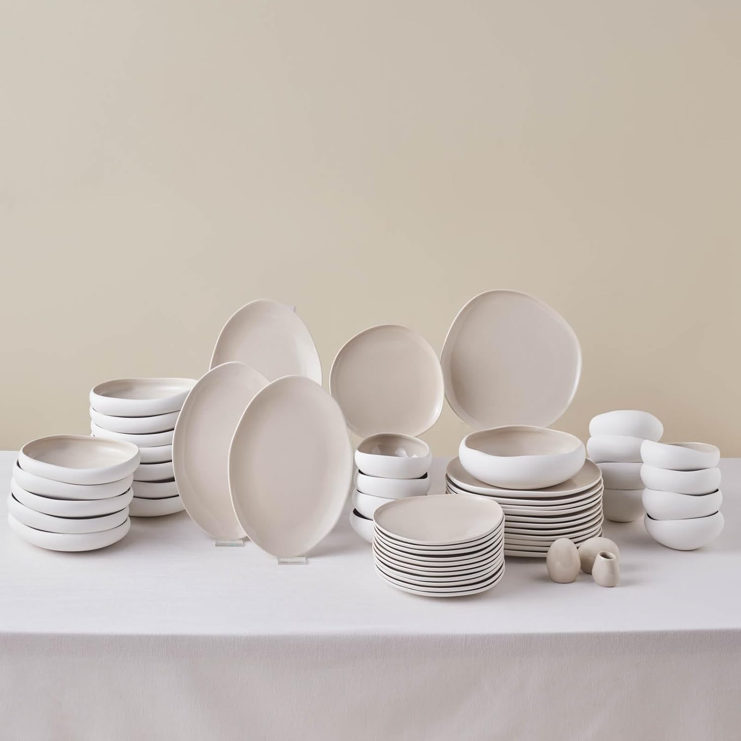 Collection Clay 55-Piece Dinnerware Set for 12 People, Stoneware, Microwave & Dishwasher Safe, White - Stylish and Functional