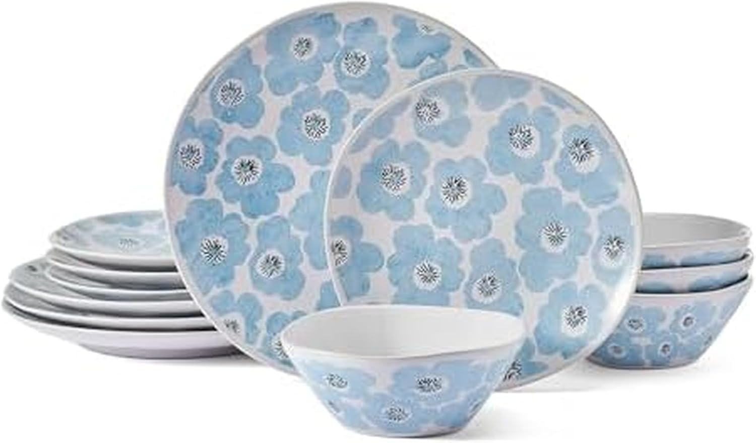 12 Piece Dinner Set for 4 with Plates and Bowls, Vibrant Floral Design