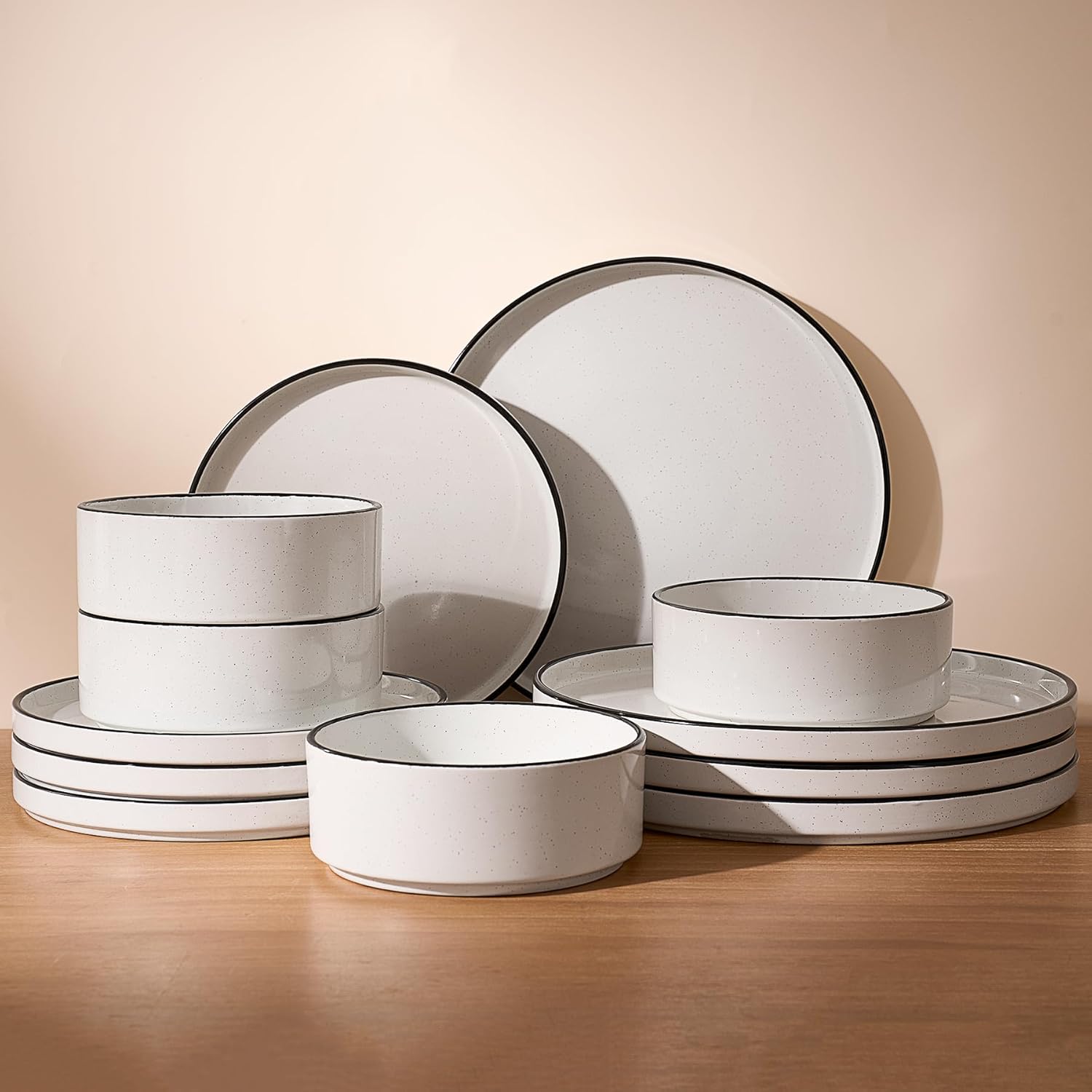 Nebula Plates and Bowls Set, 12 Pieces Dinnerware Sets, Dishes Set for 4, White