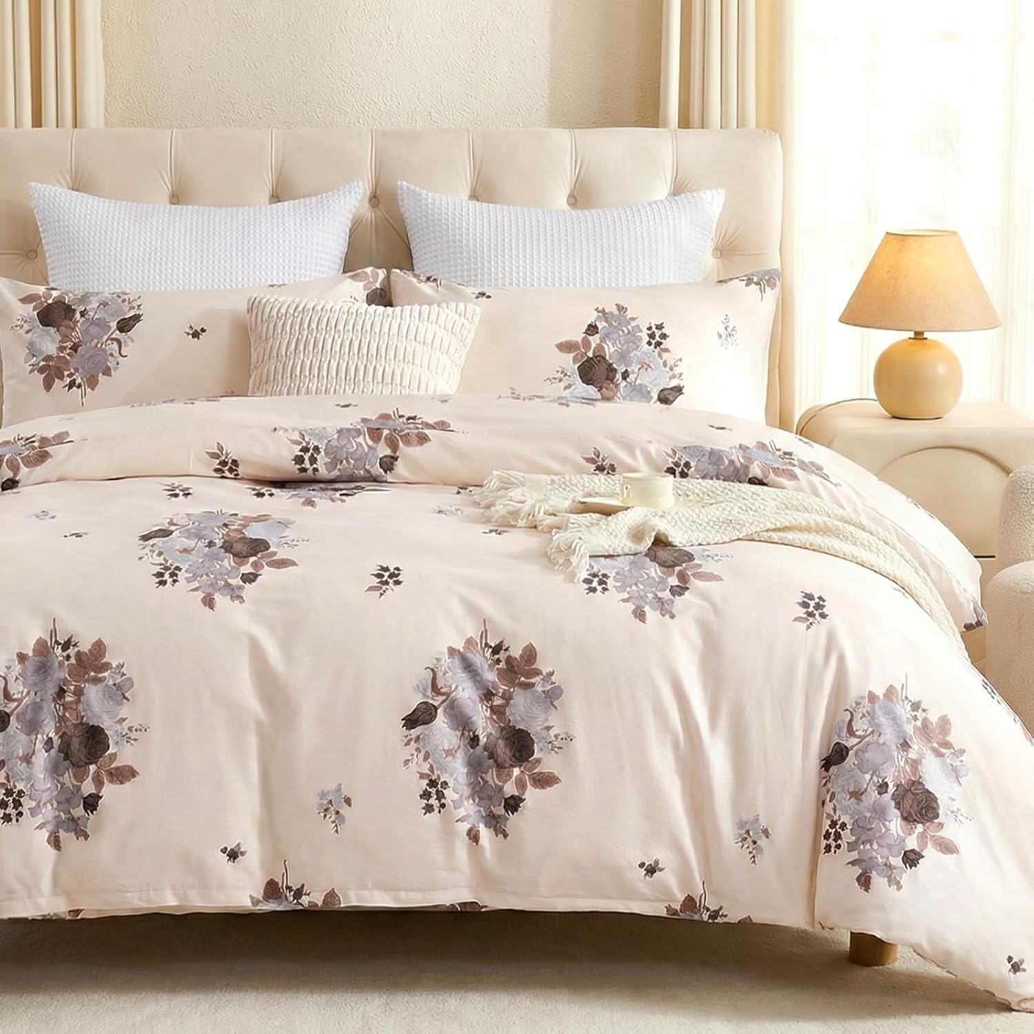 100% Cotton Duvet Cover Queen Size, Black and White Leaf Pattern Bedding Set with Zipper Closure, 3 Pcs Breathable and Soft Floral Duvet Cover for All Season