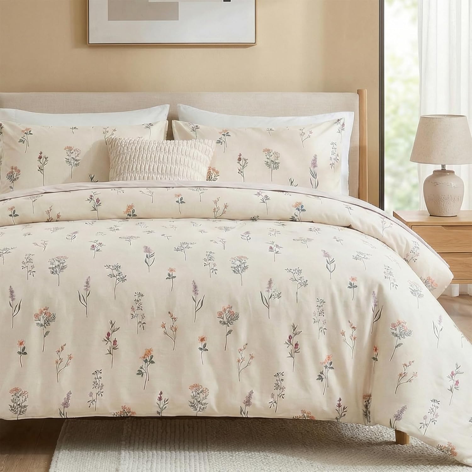 100% Cotton Duvet Cover Queen Size, Black and White Leaf Pattern Bedding Set with Zipper Closure, 3 Pcs Breathable and Soft Floral Duvet Cover for All Season