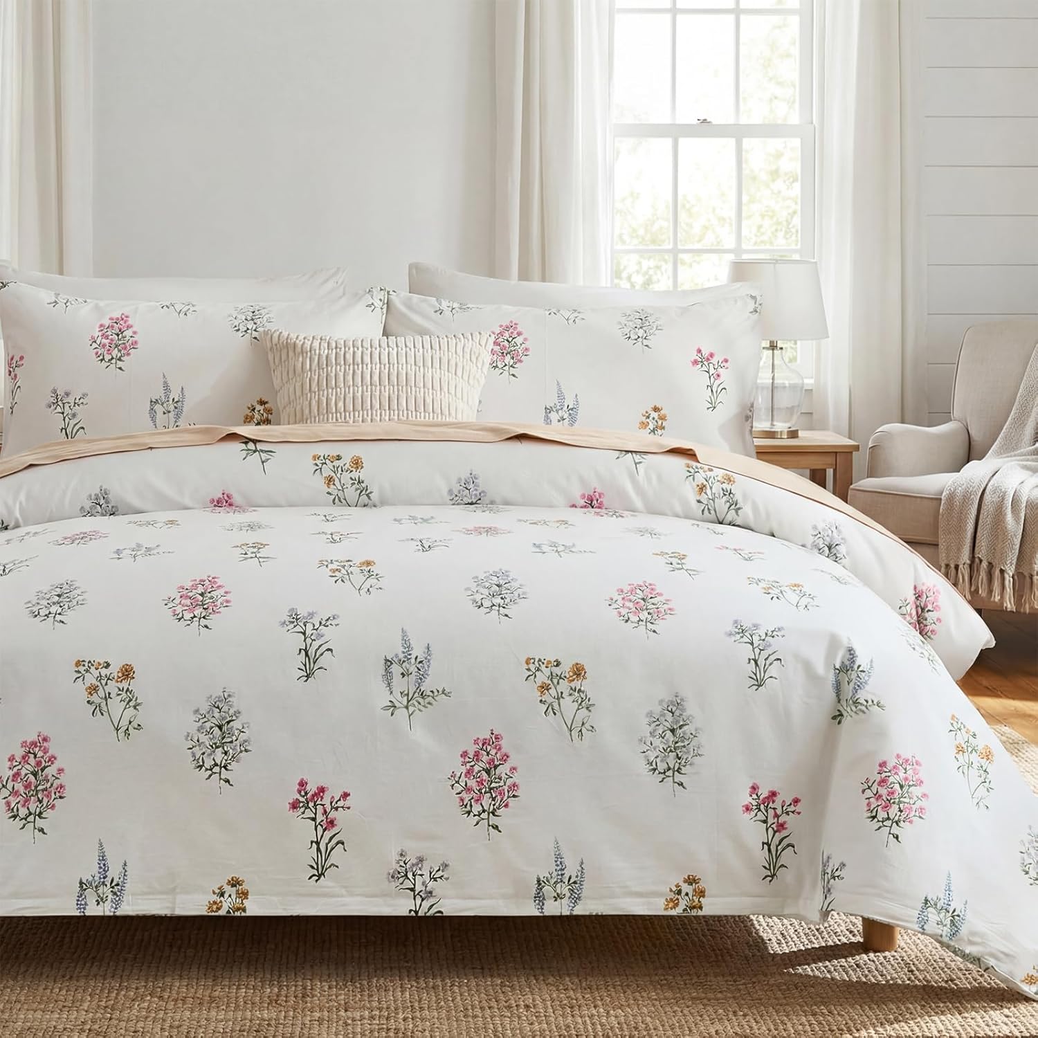 100% Cotton Duvet Cover Queen Size, Black and White Leaf Pattern Bedding Set with Zipper Closure, 3 Pcs Breathable and Soft Floral Duvet Cover for All Season