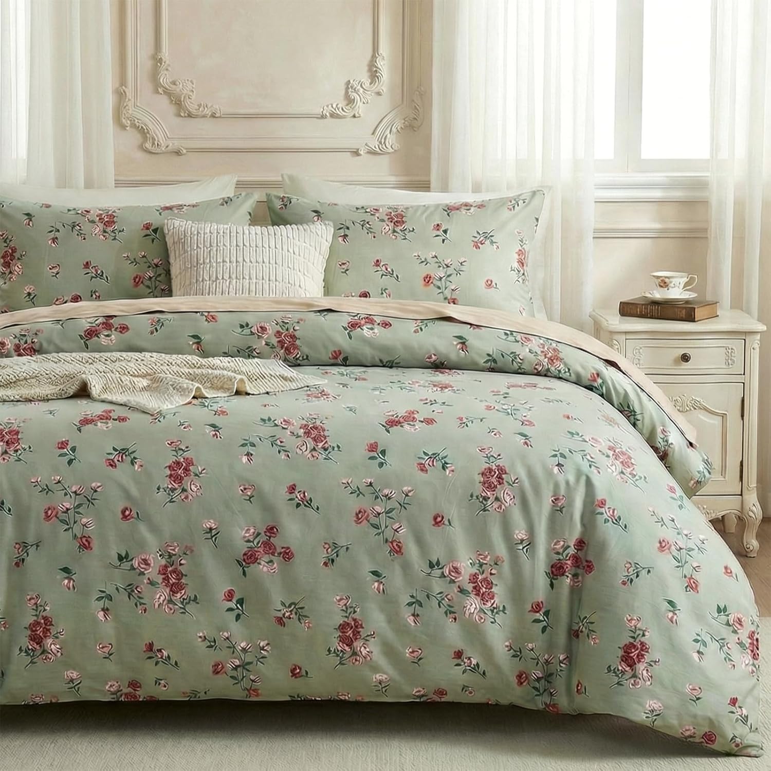 100% Cotton Duvet Cover Queen Size, Black and White Leaf Pattern Bedding Set with Zipper Closure, 3 Pcs Breathable and Soft Floral Duvet Cover for All Season