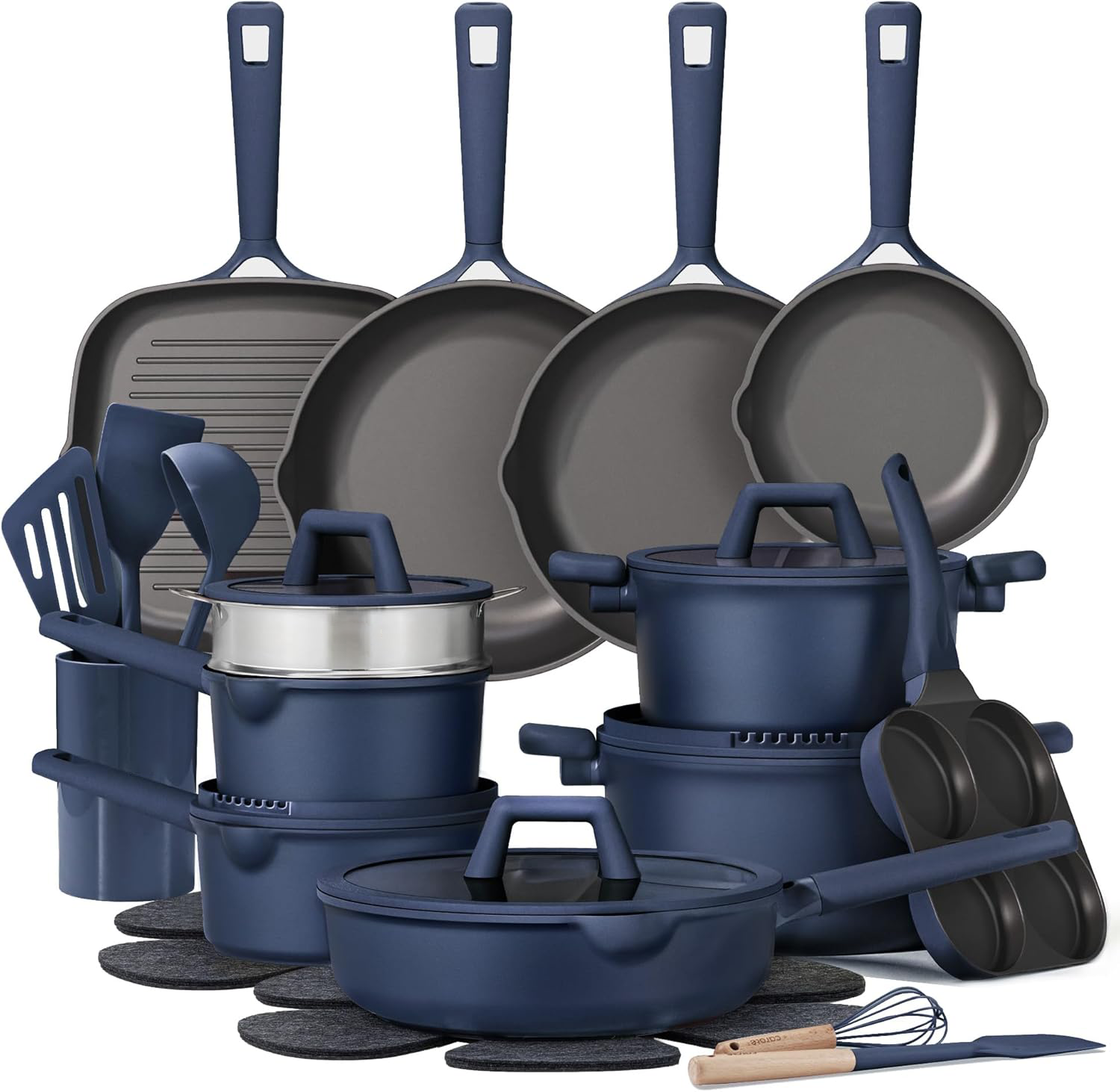 31PCS Pots and Pans Set, Nonstick Cookware Set Kitchen Non Stick Induction Titanium Cookware Non-toxic Granite Cooking set, PFOA Free
