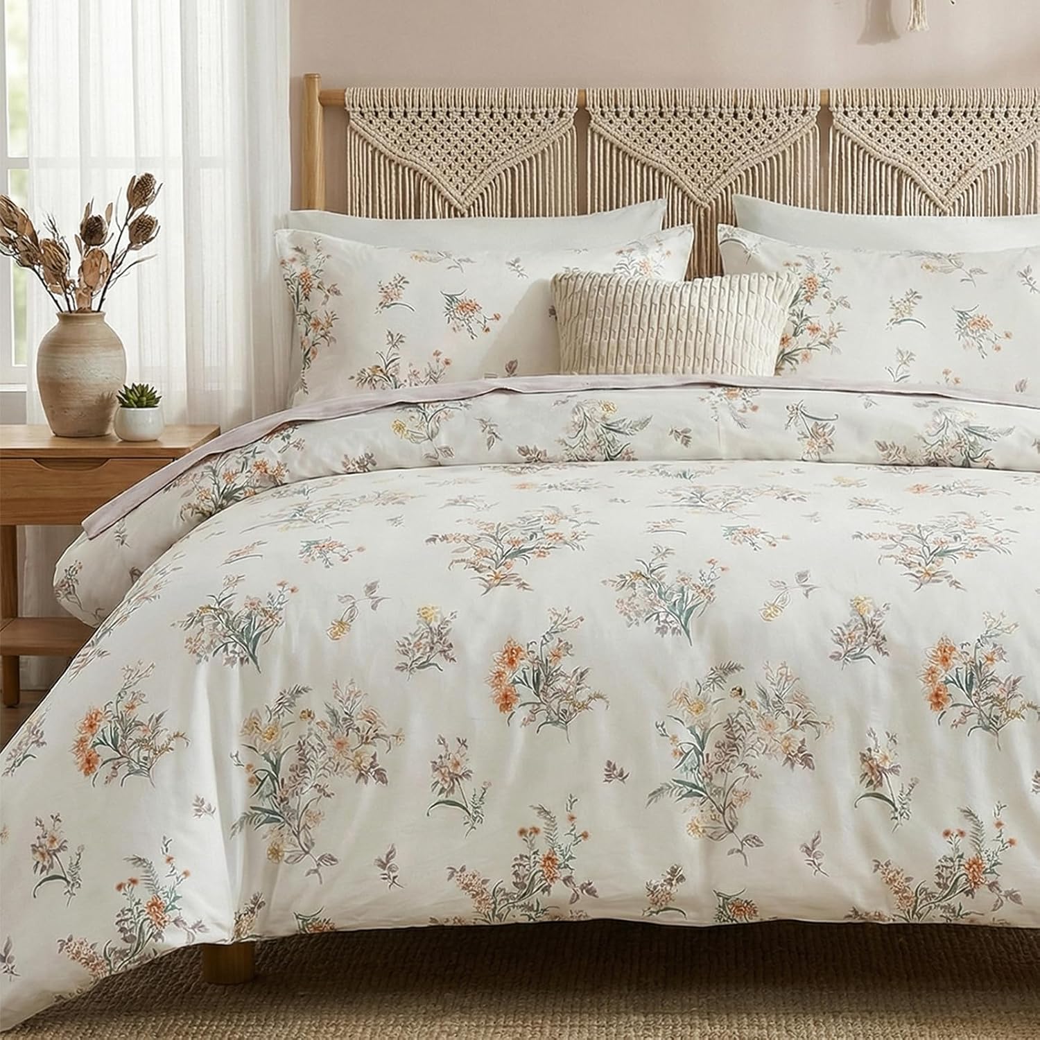 100% Cotton Duvet Cover Queen Size, Black and White Leaf Pattern Bedding Set with Zipper Closure, 3 Pcs Breathable and Soft Floral Duvet Cover for All Season